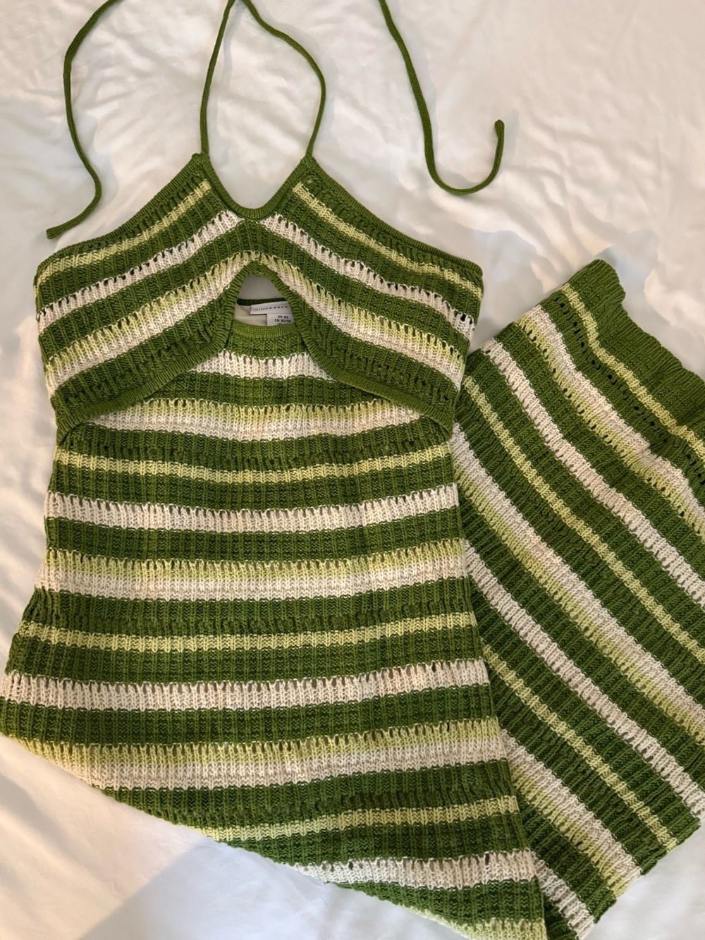 Sincerly Jules Green and White Striped Knit Midi Dress